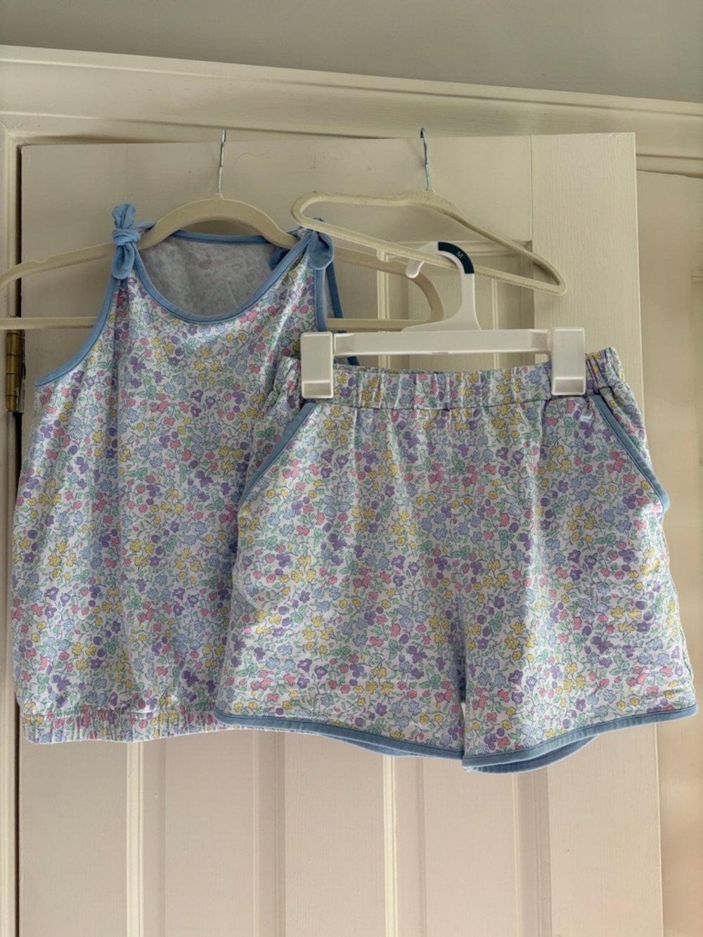 Kids Floral Tie-Shoulder Tank & Shorts Matching Set in Pastel Blue
